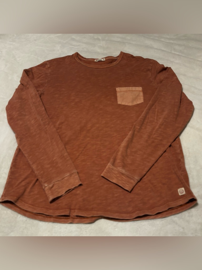 Marine Layer Mens Slub 100% Cotton Pocket Tee Rust Orange Long Sleeve M/L